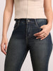 Women's Dark Blue Mid Rise Bootcut Fit Washed Jeans Stretchable