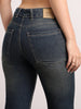 Women's Dark Blue Mid Rise Bootcut Fit Washed Jeans Stretchable