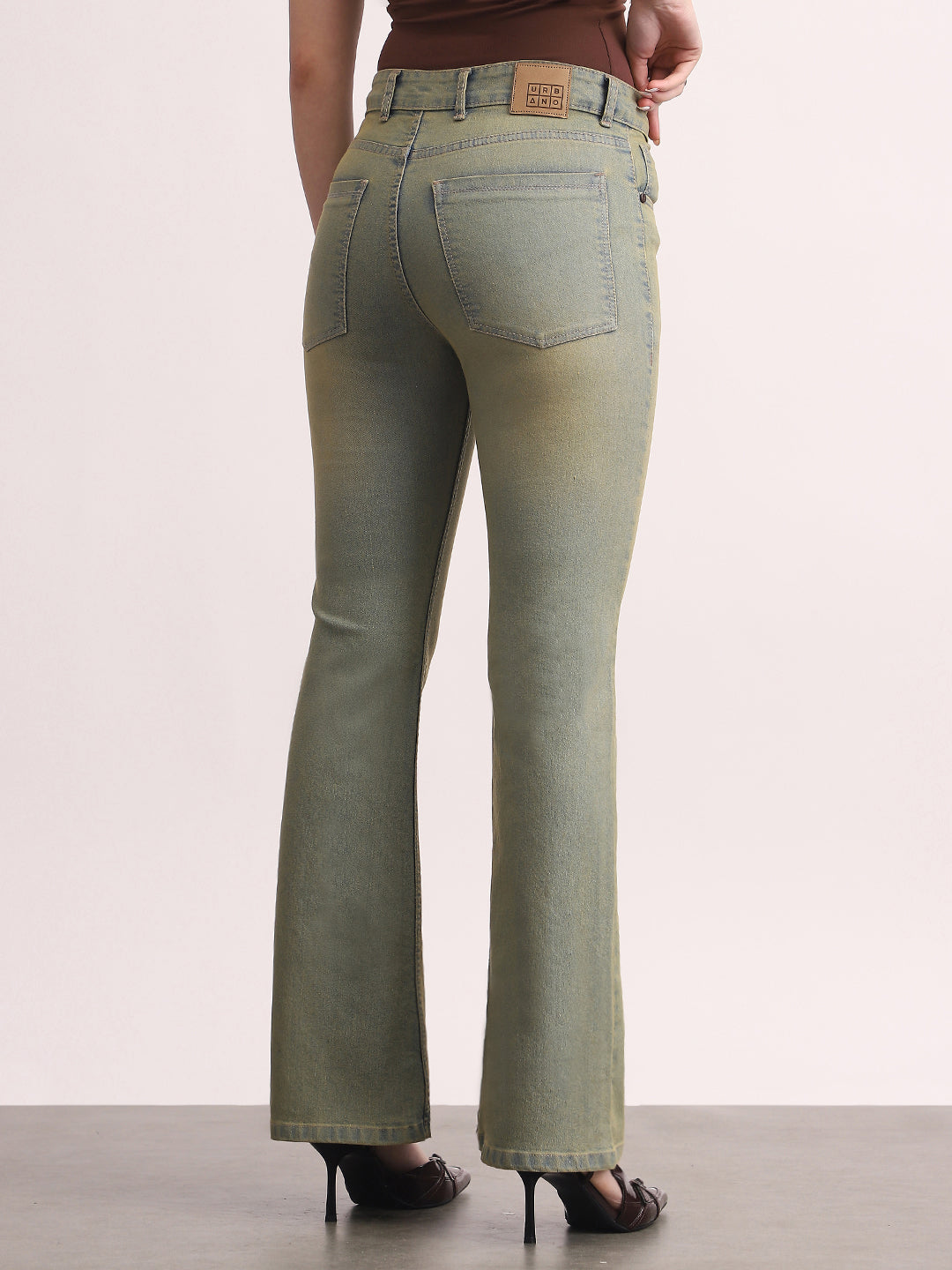 Women's Ice Blue Mid Rise Bootcut Fit Washed Jeans Stretchable