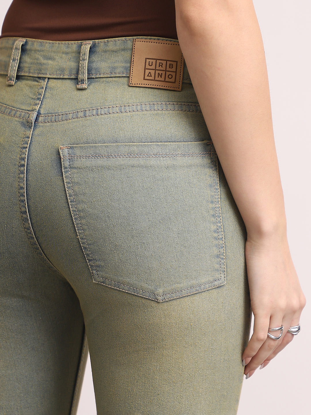 Women's Ice Blue Mid Rise Bootcut Fit Washed Jeans Stretchable