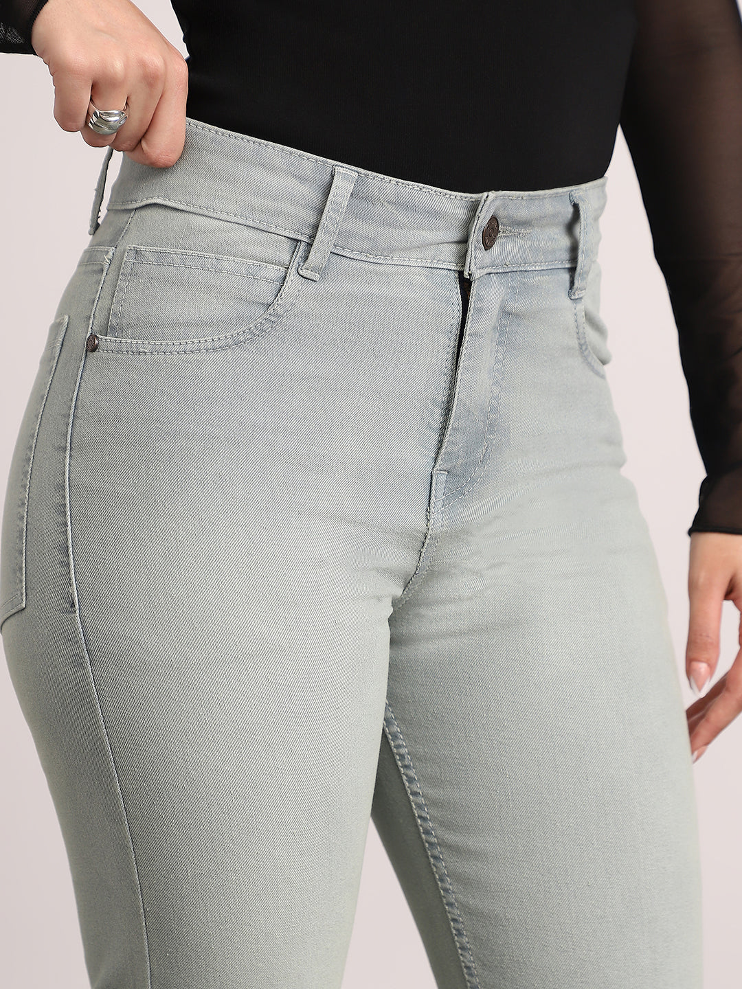 Women's Ice Grey Mid Rise Bootcut Fit Washed Jeans Stretchable
