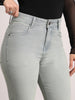 Women's Ice Grey Mid Rise Bootcut Fit Washed Jeans Stretchable