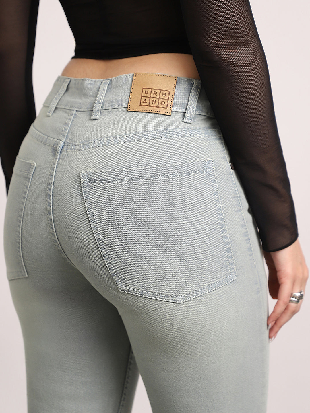 Women's Ice Grey Mid Rise Bootcut Fit Washed Jeans Stretchable