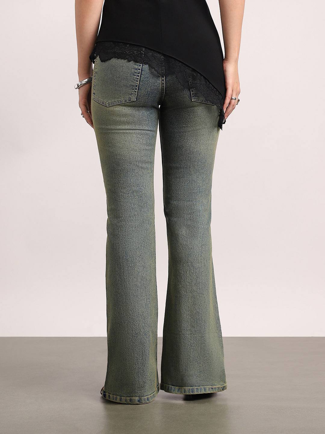Women's Light Blue Mid Rise Bootcut Fit Washed Jeans Stretchable