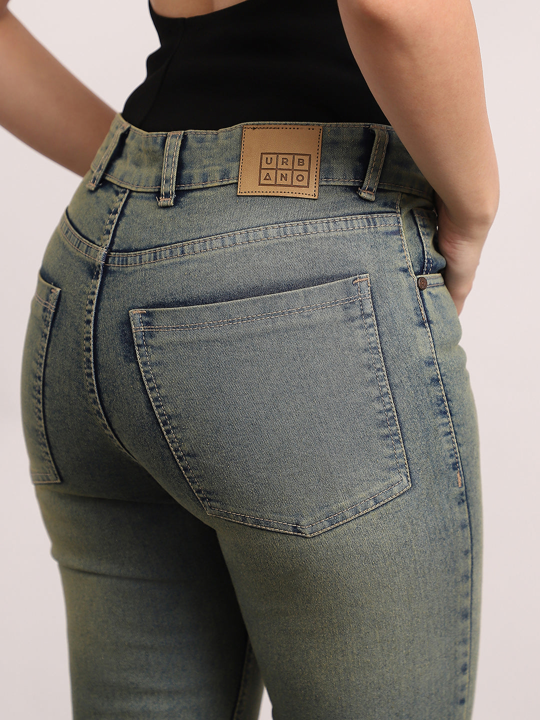 Women's Light Blue Mid Rise Bootcut Fit Washed Jeans Stretchable