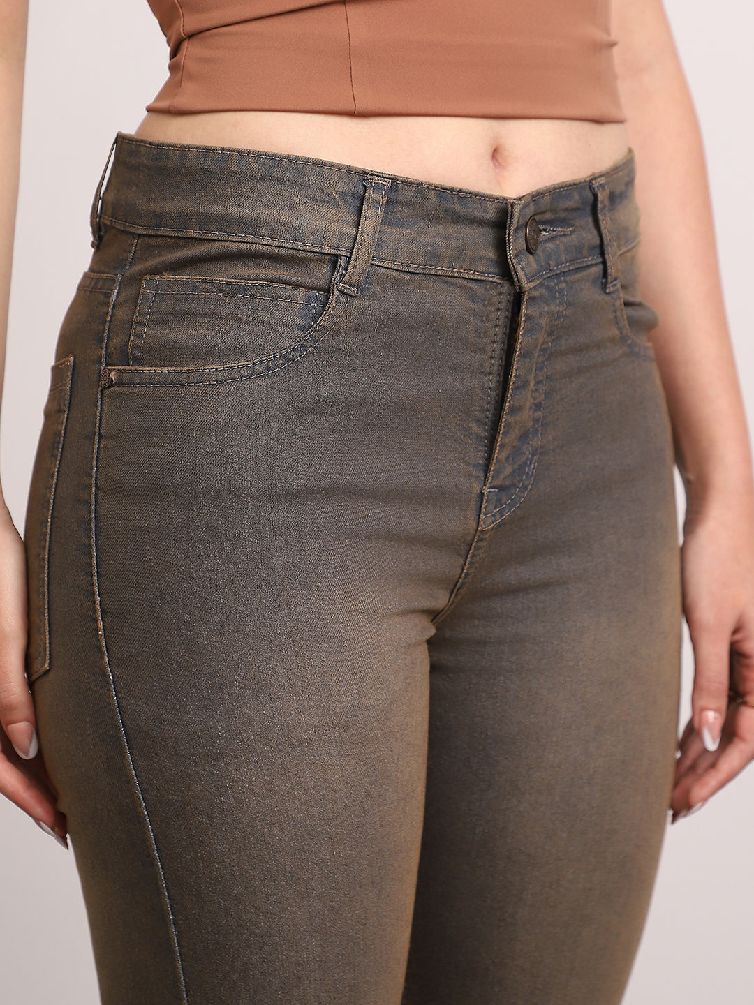 Women's Light Grey Mid Rise Bootcut Fit Washed Jeans Stretchable