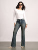 Women's Blue Mid Rise Bootcut Fit Washed Jeans Stretchable