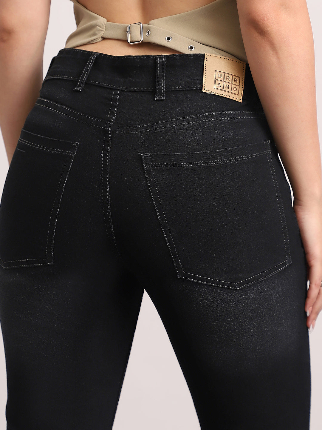 Women's Black Mid Rise Bootcut Fit Washed Jeans Stretchable