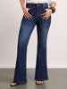 Women's Dark Blue Mid Rise Bootcut Fit Washed Jeans Stretchable