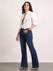 Women's Dark Blue Mid Rise Bootcut Fit Washed Jeans Stretchable