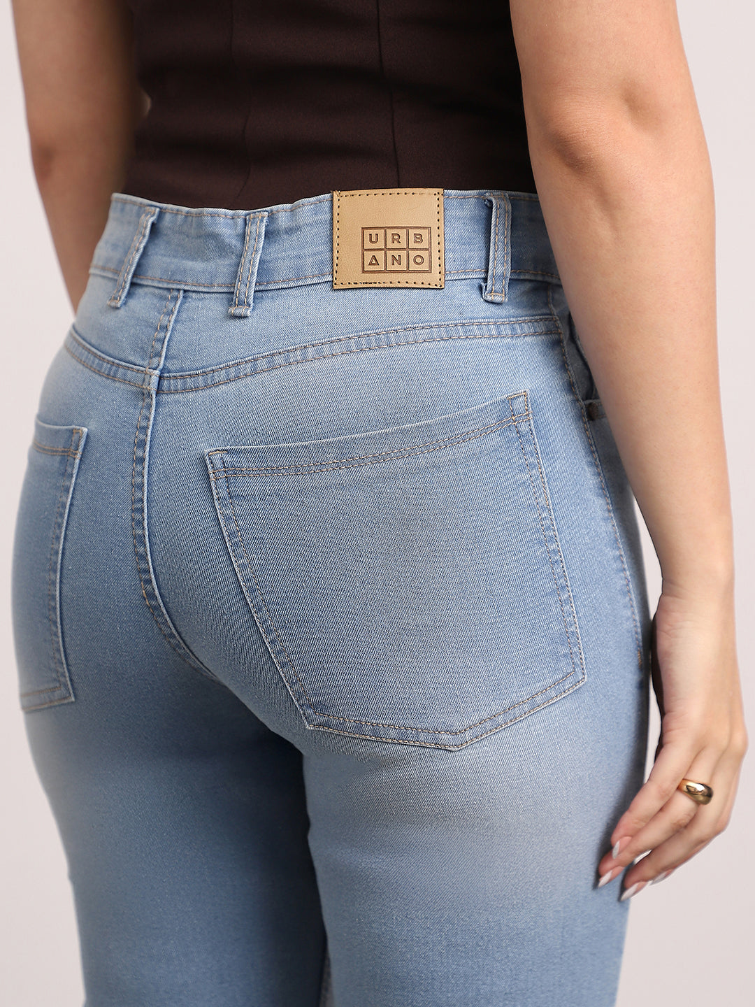 Women's Ice Blue Mid Rise Bootcut Fit Washed Jeans Stretchable