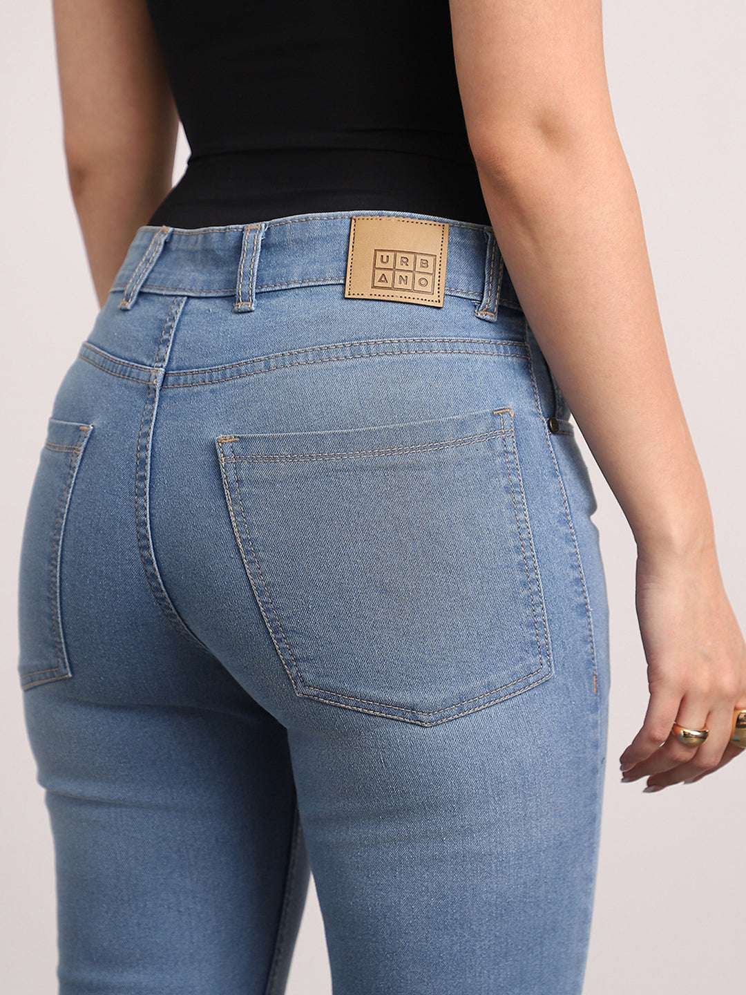Women's Light Blue Mid Rise Bootcut Fit Washed Jeans Stretchable