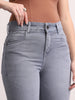 Women's Light Grey Mid Rise Bootcut Fit Washed Jeans Stretchable