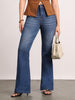 Women's Blue Mid Rise Bootcut Fit Washed Jeans Stretchable