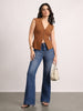 Women's Blue Mid Rise Bootcut Fit Washed Jeans Stretchable
