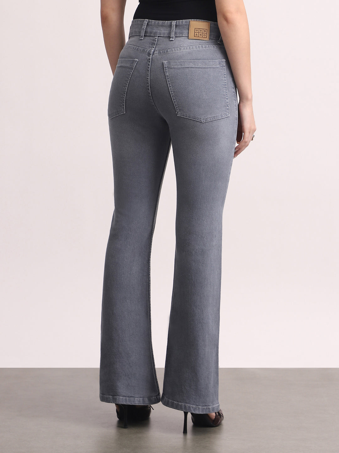 Women's Grey Mid Rise Bootcut Fit Washed Jeans Stretchable