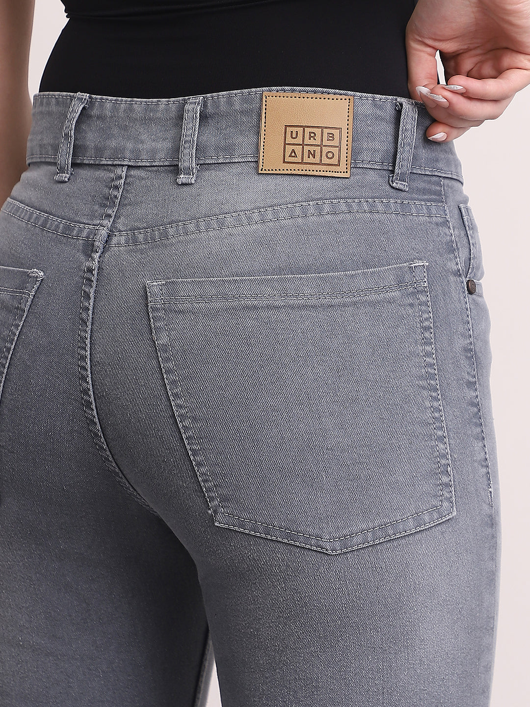 Women's Grey Mid Rise Bootcut Fit Washed Jeans Stretchable