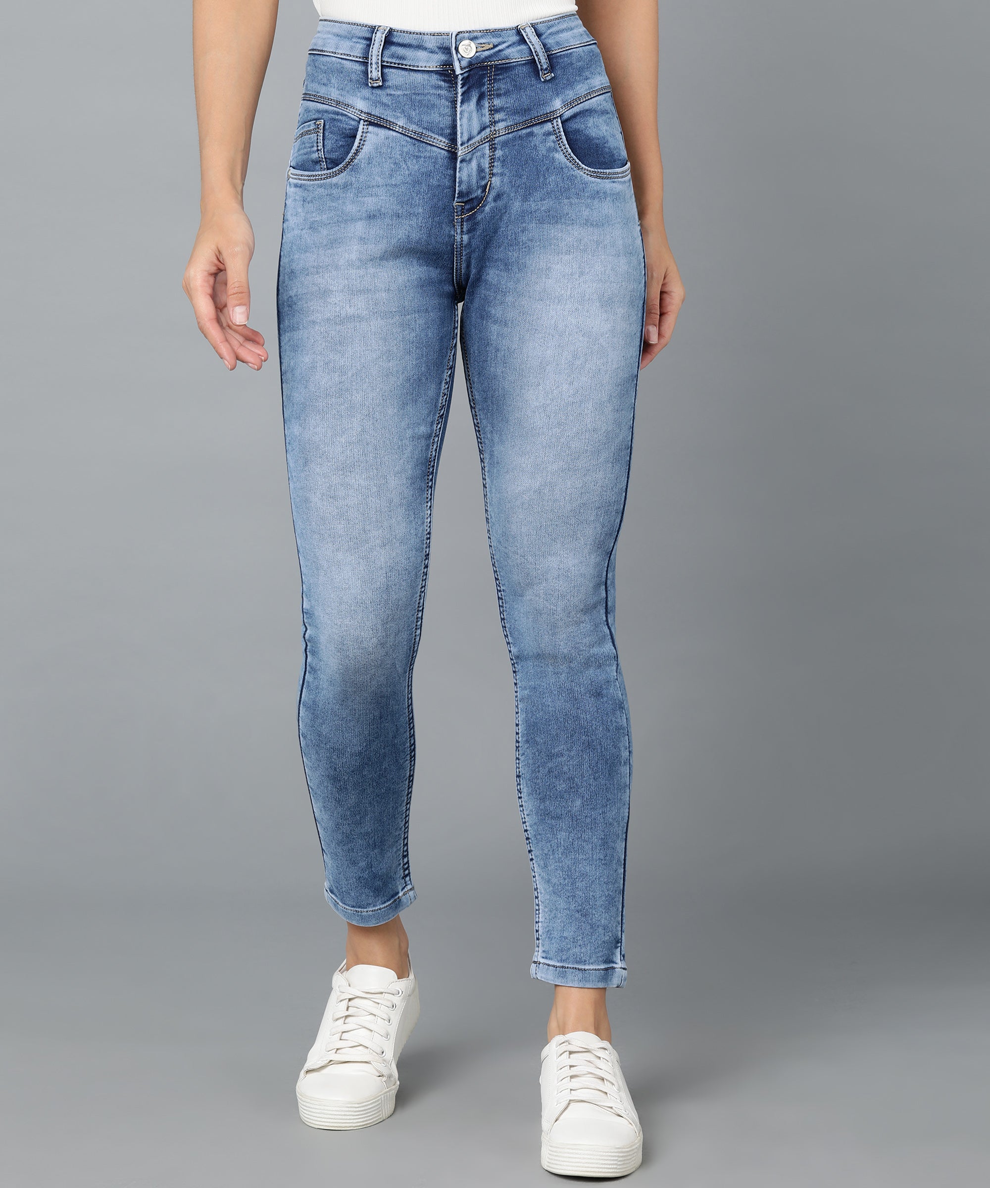 Urbano Fashion Women's Blue Skinny Fit Washed Jeans