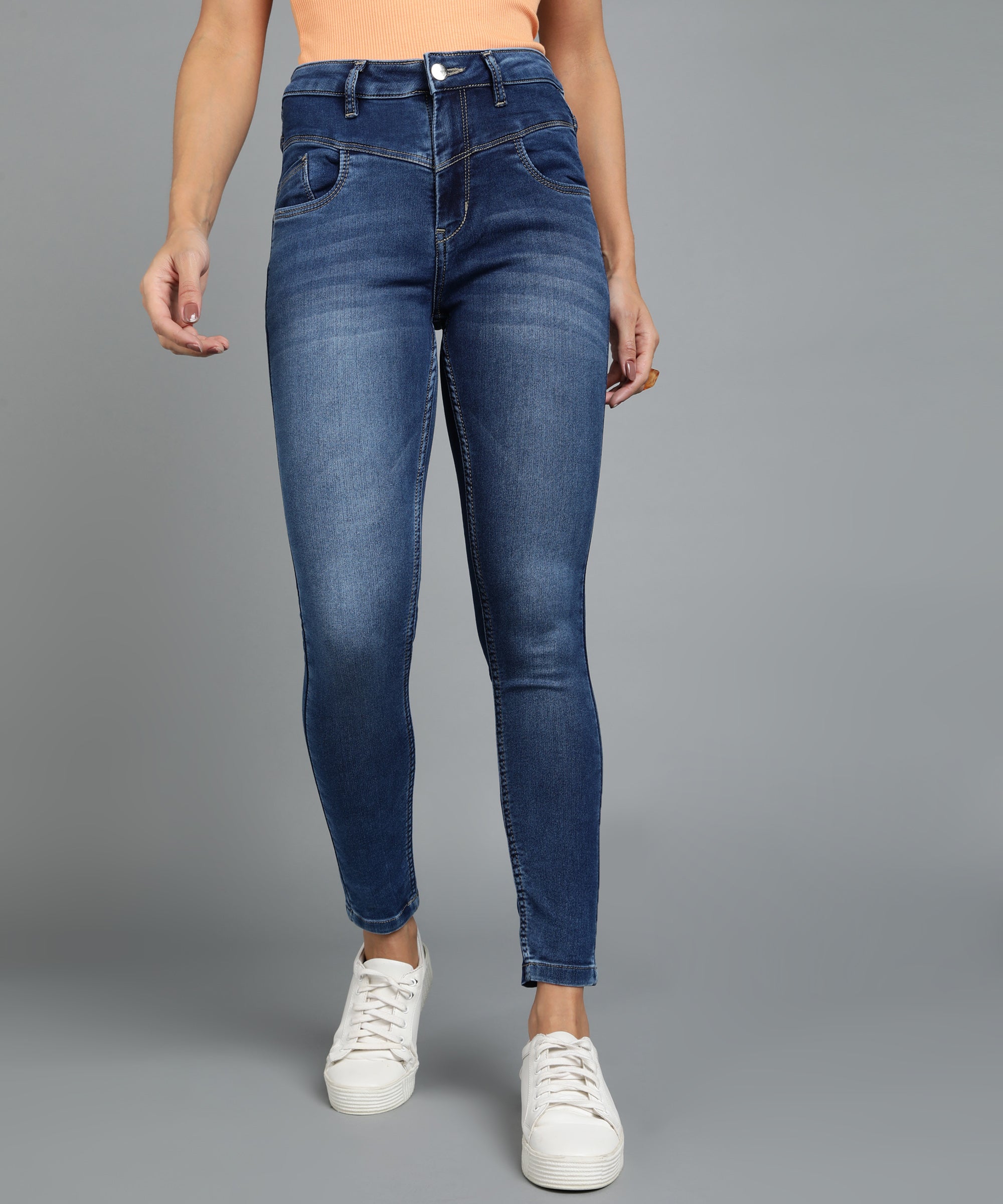 Women's Dark Blue Skinny Fit Washed Jeans