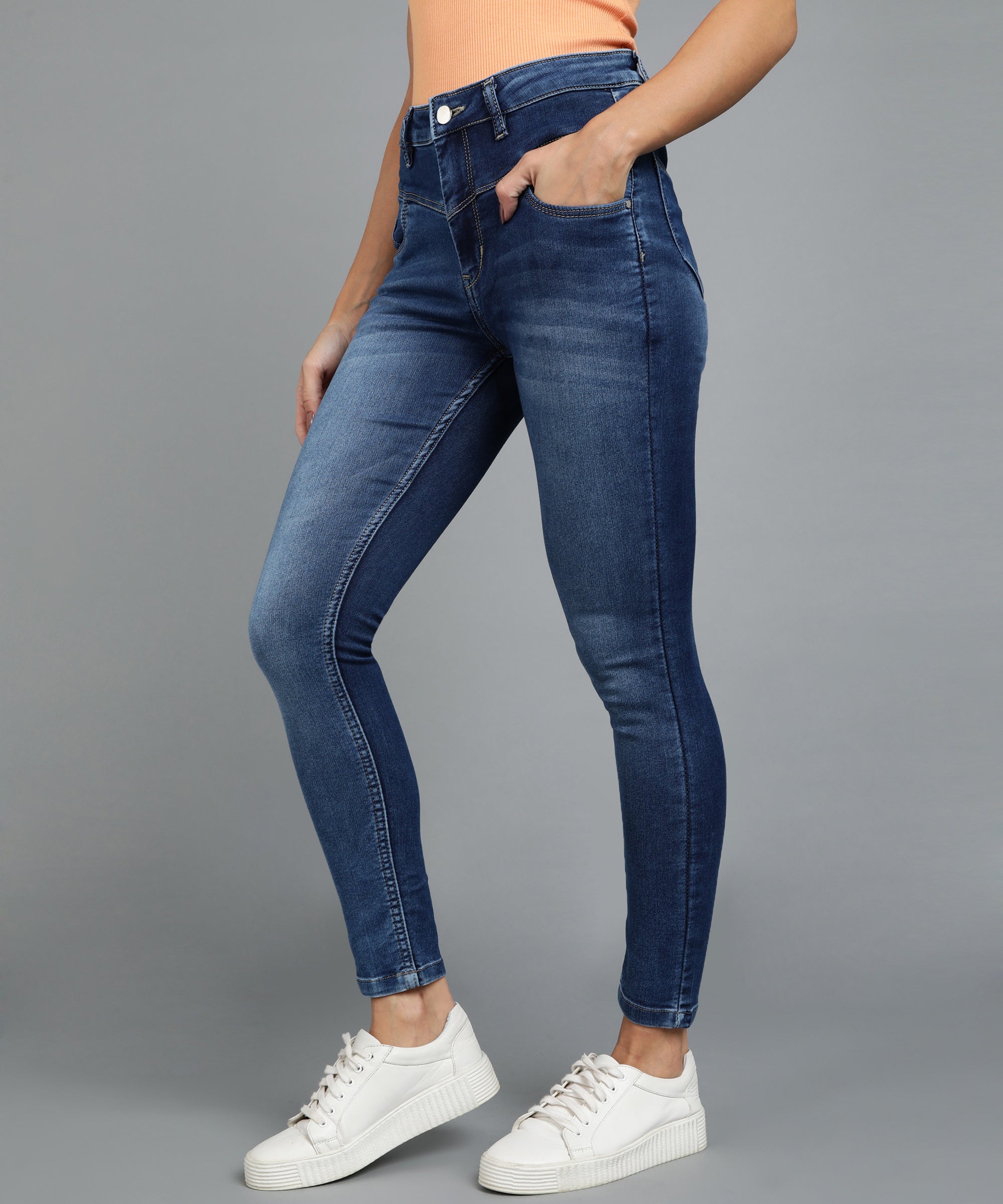 Women's Dark Blue Skinny Fit Washed Jeans