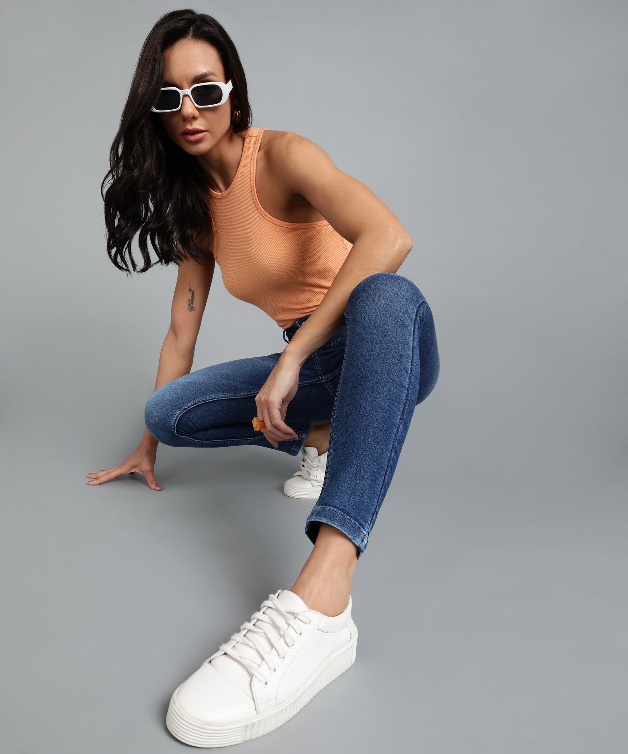 Women's Dark Blue Skinny Fit Washed Jeans