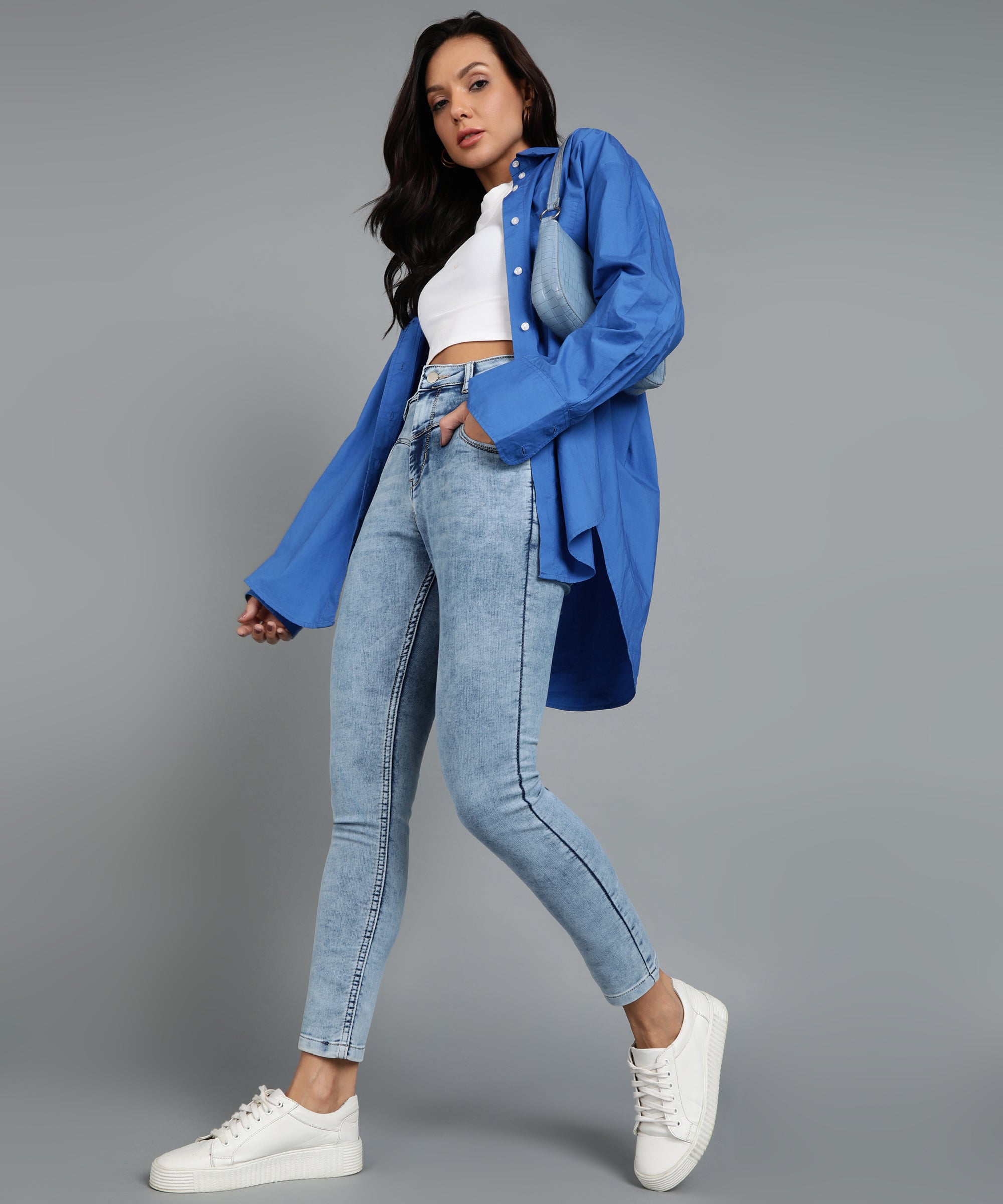 Women's Light Blue Skinny Fit Washed Jeans