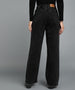 Women's Black Regular Fit Wide Leg Washed Jeans