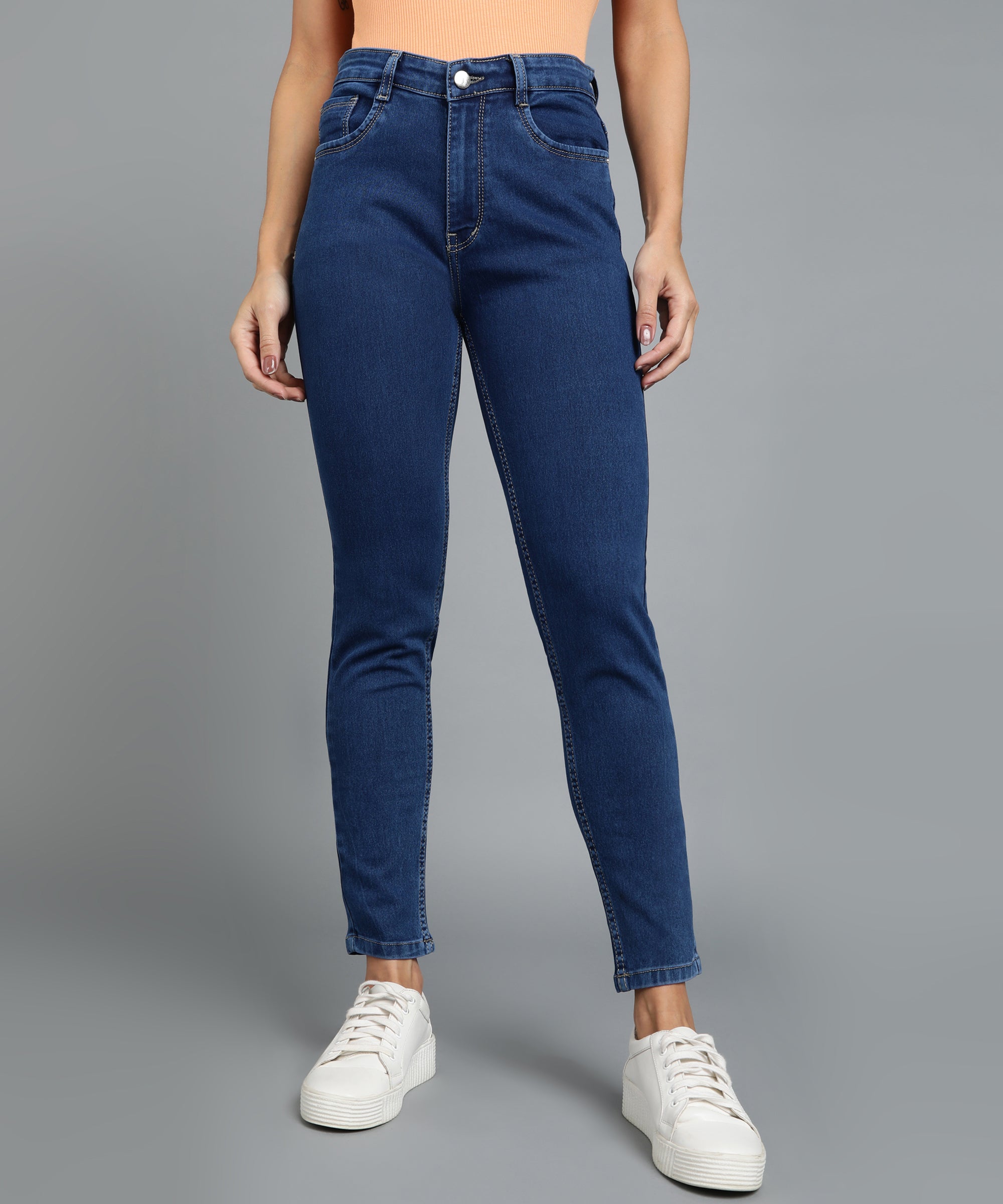 Women's Blue Slim Fit Washed Jeans