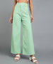 Women's Green Regular Fit Wide Leg Washed Jeans
