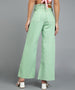 Women's Green Regular Fit Wide Leg Washed Jeans