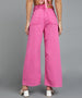 Women's Pink Regular Fit Wide Leg Washed Jeans