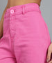 Women's Pink Regular Fit Wide Leg Washed Jeans