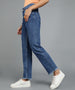 Women's Dark Blue Regular Fit Wide Leg Washed Jeans