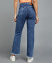 Women's Dark Blue Regular Fit Wide Leg Washed Jeans