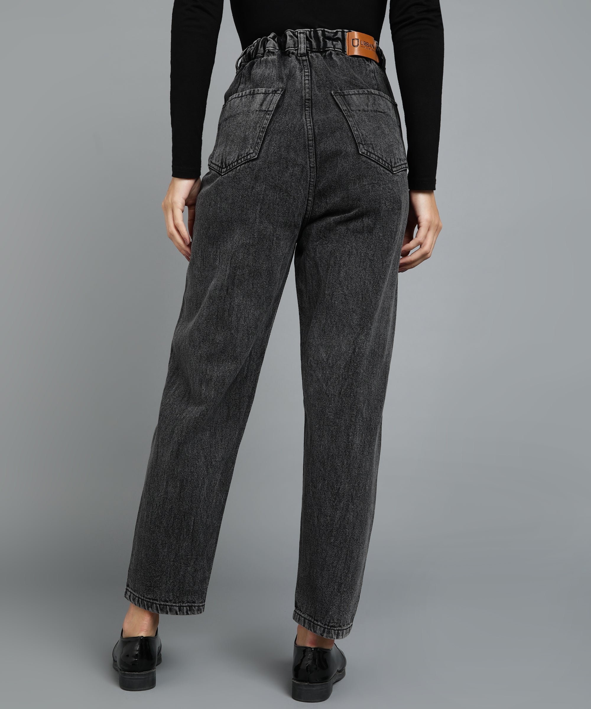 Women's Black Boyfriend Fit Washed Jeans