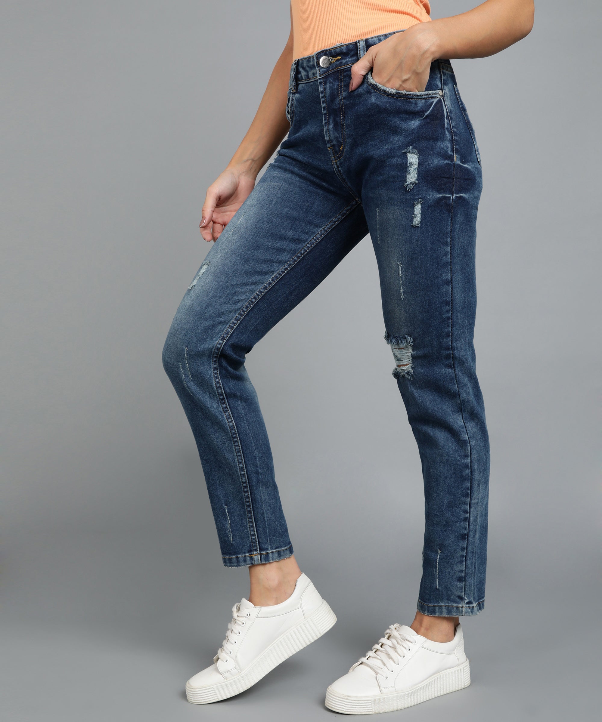 Women's Blue Boyfriend Fit Washed Jeans