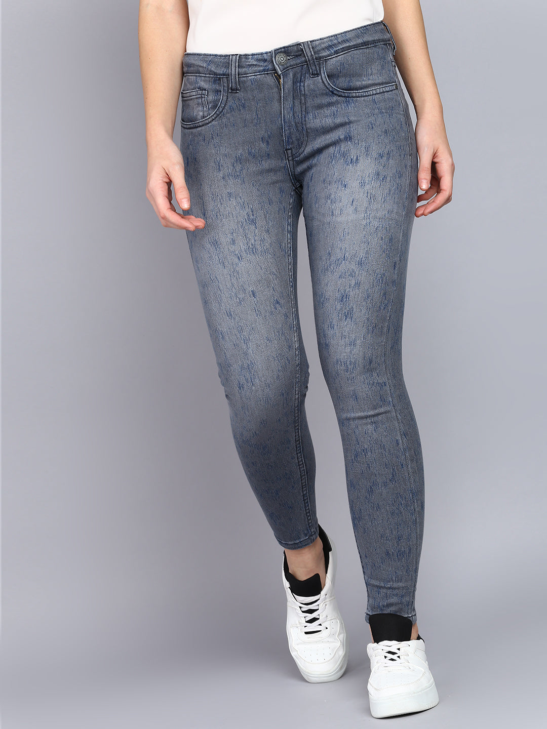 Women's Grey Skinny Fit Washed Jeans