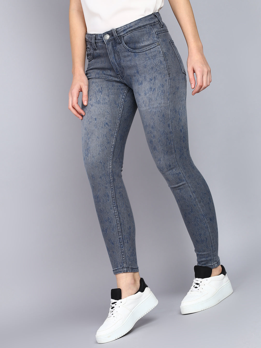 Women's Grey Skinny Fit Washed Jeans