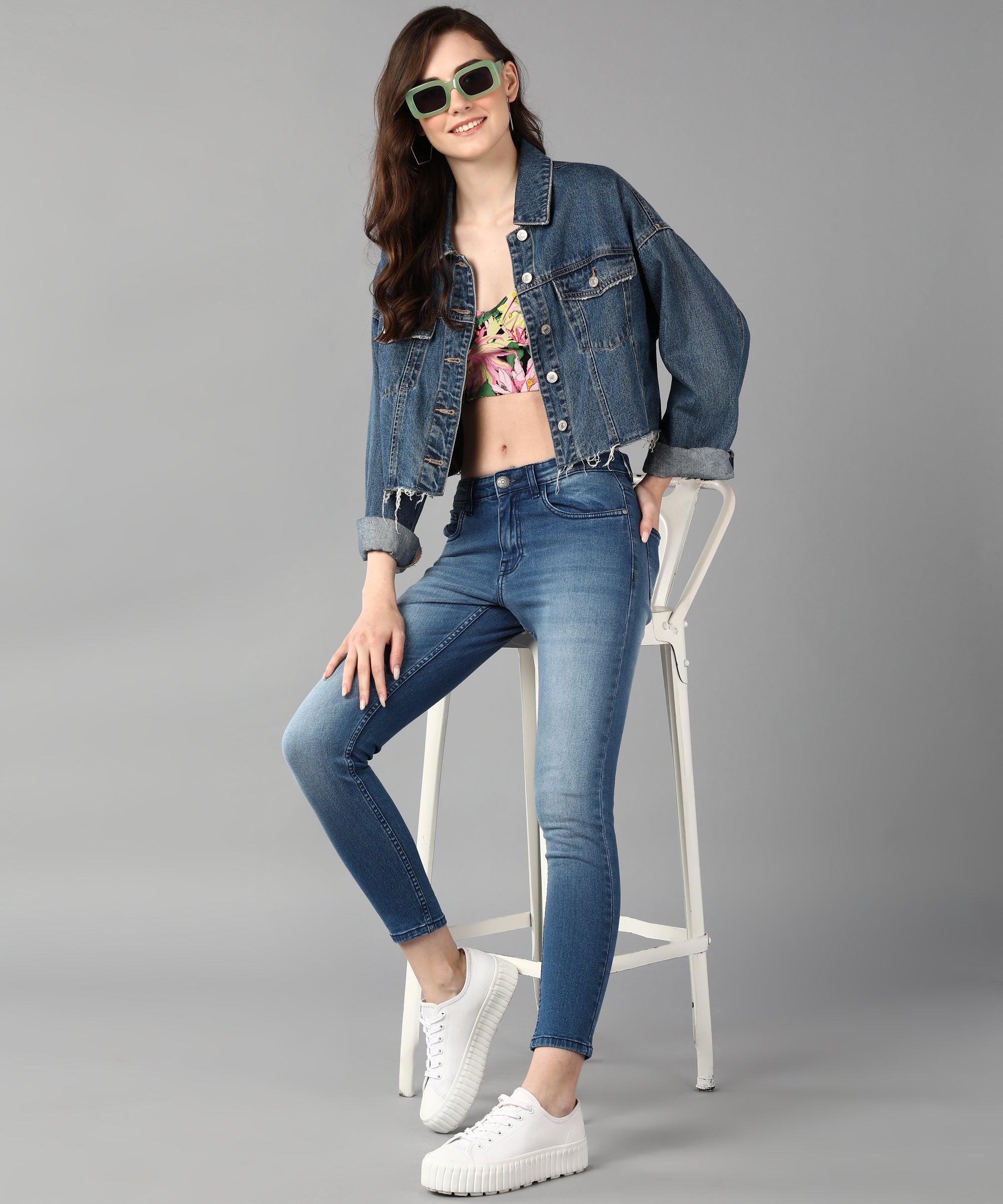 Women's Light Blue Skinny Fit Washed Jeans