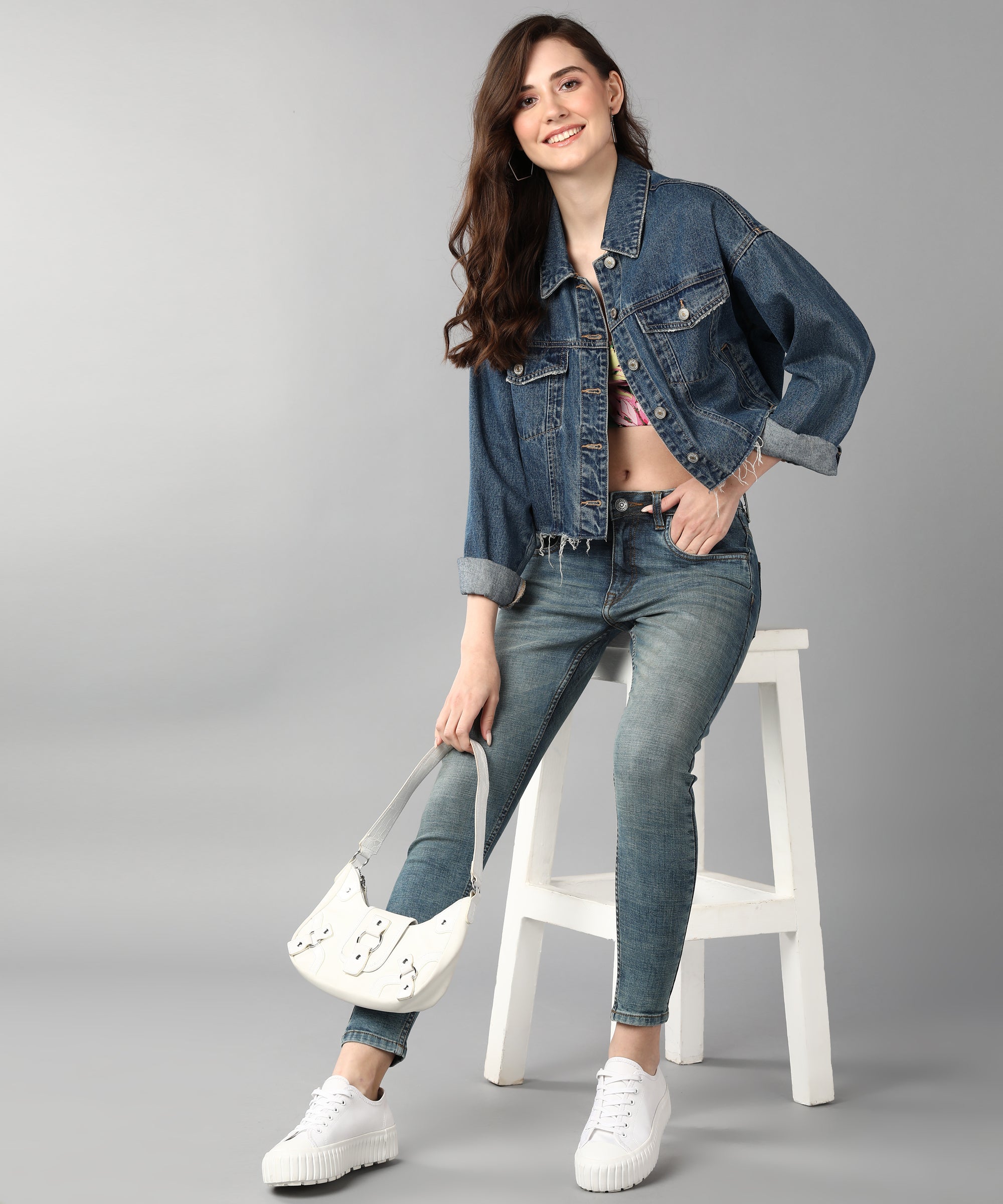 Women's Blue Skinny Fit Washed Jeans