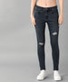Women's Blue Torn/Mild Distressed Skinny Fit Washed Jeans