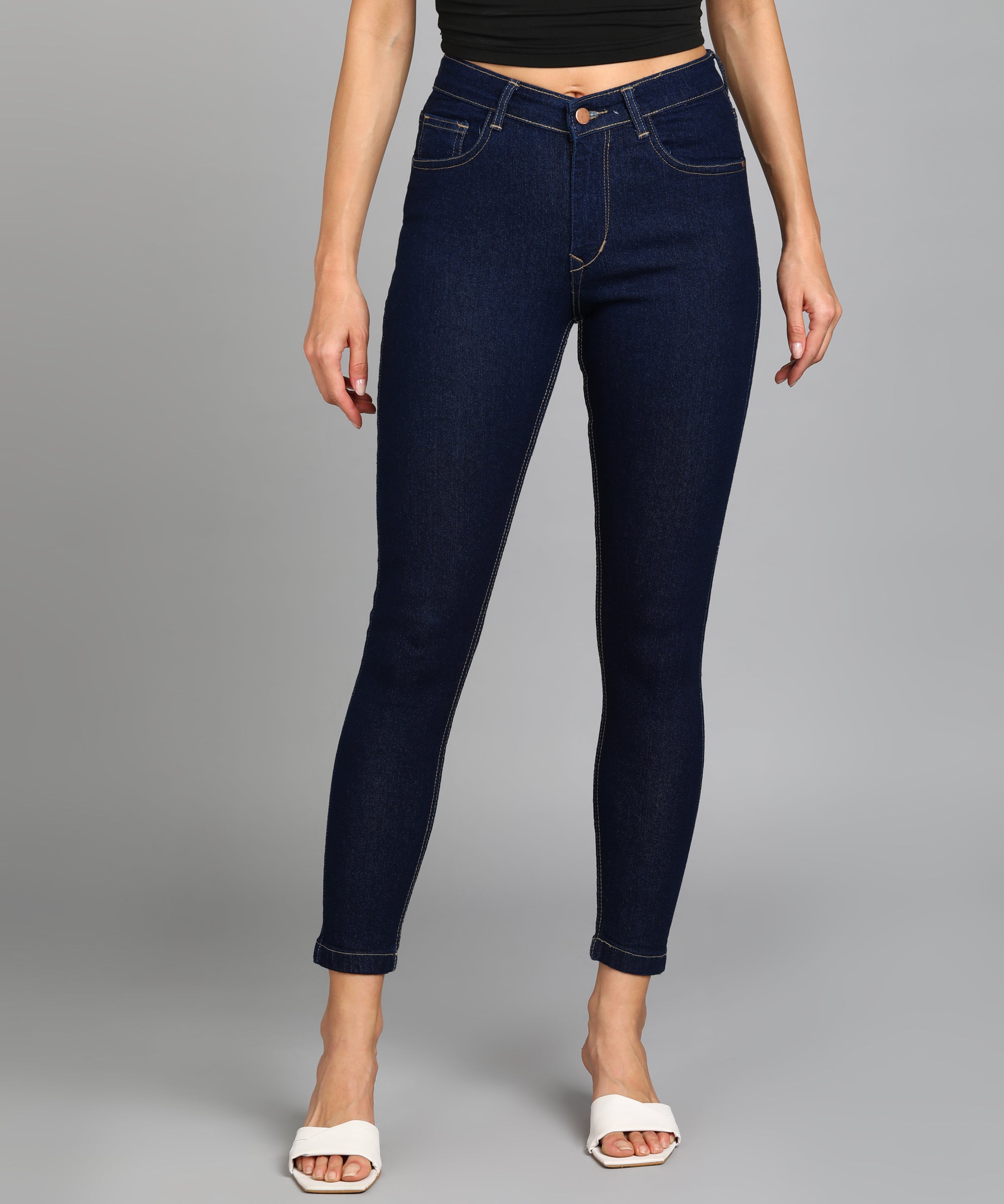 Women's Dark Blue Skinny Fit Washed Jeans
