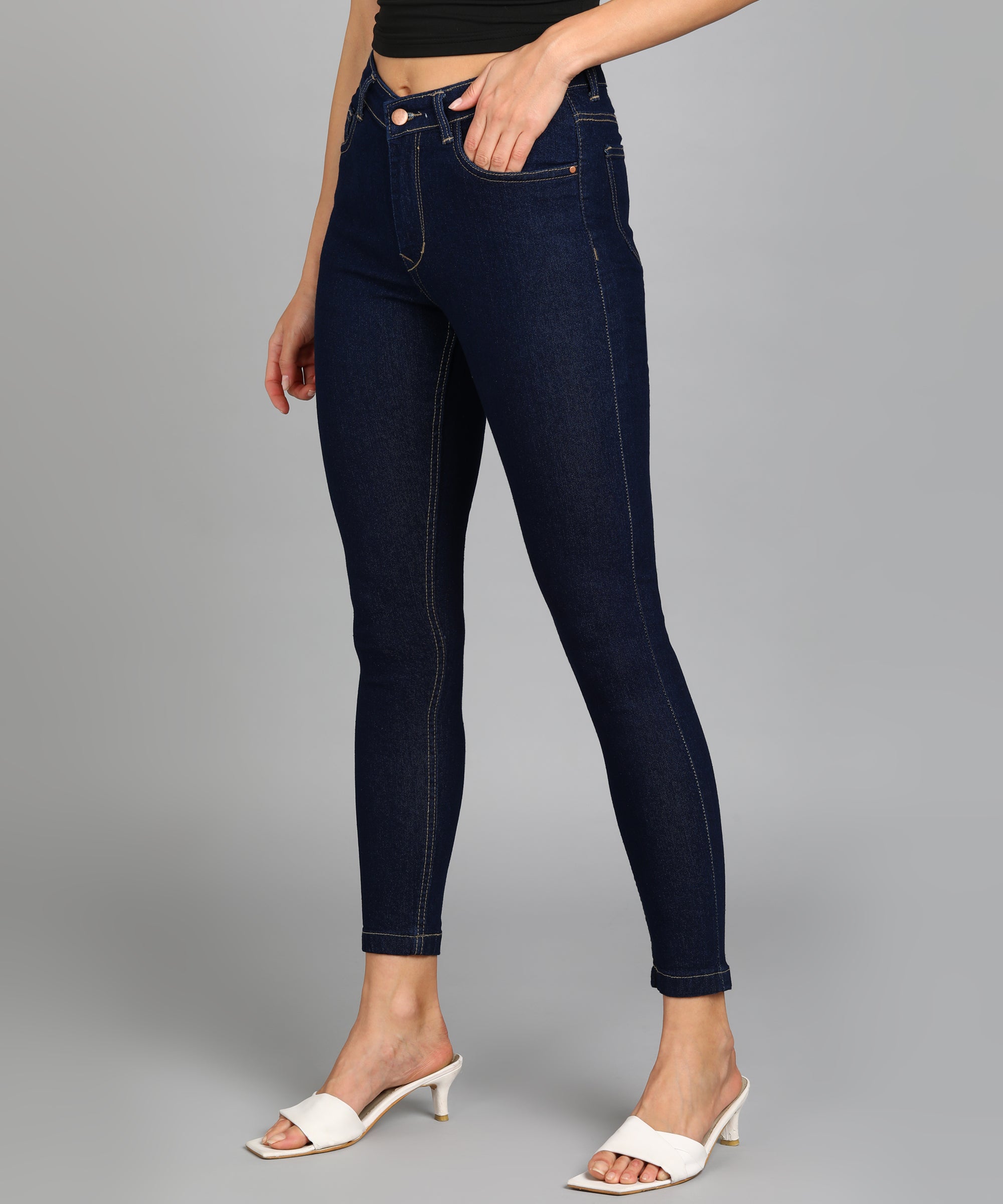 Women's Dark Blue Skinny Fit Washed Jeans