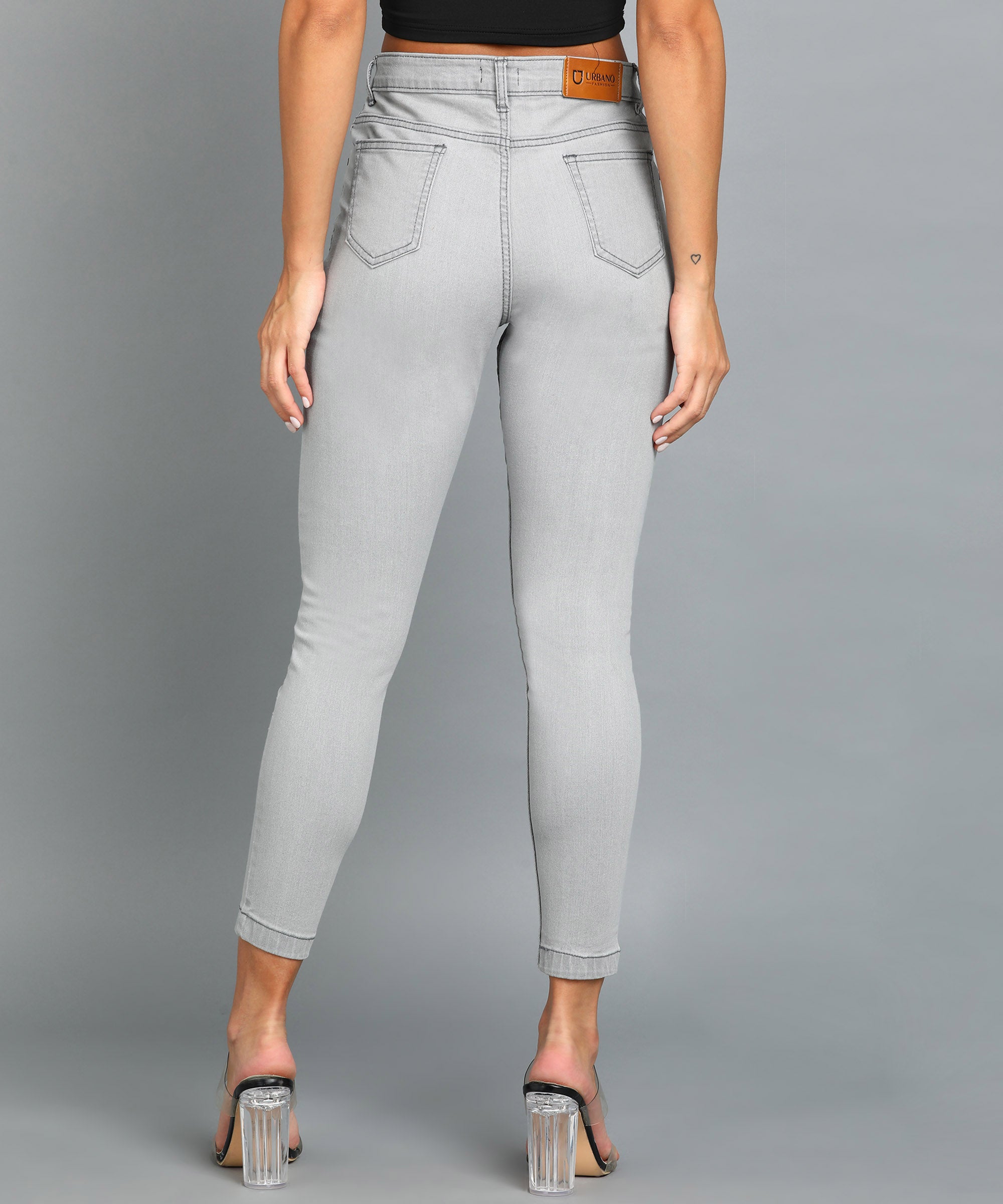 Women's Light Grey Skinny Fit Washed Jeans