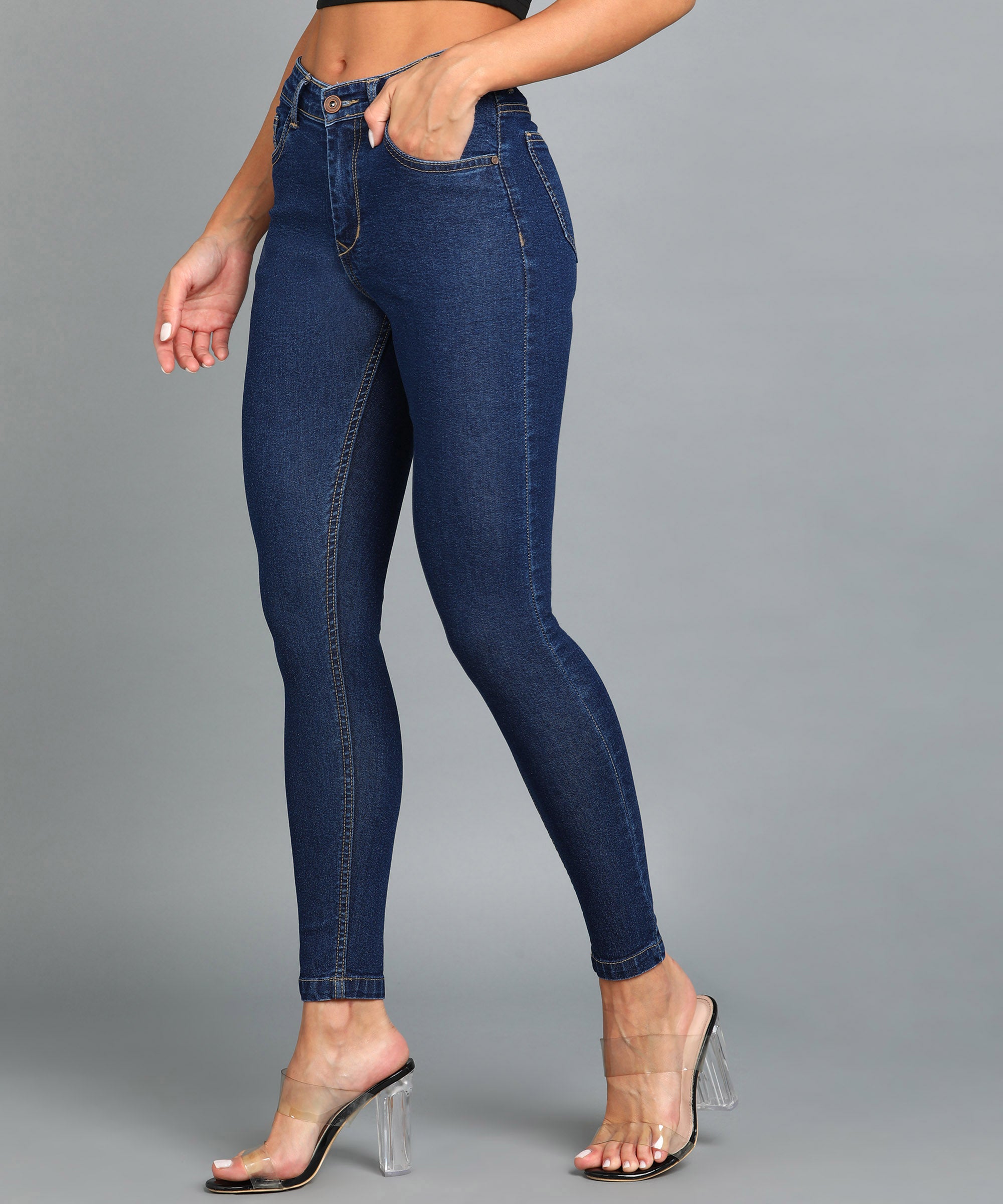 Women's Blue Skinny Fit Washed Jeans