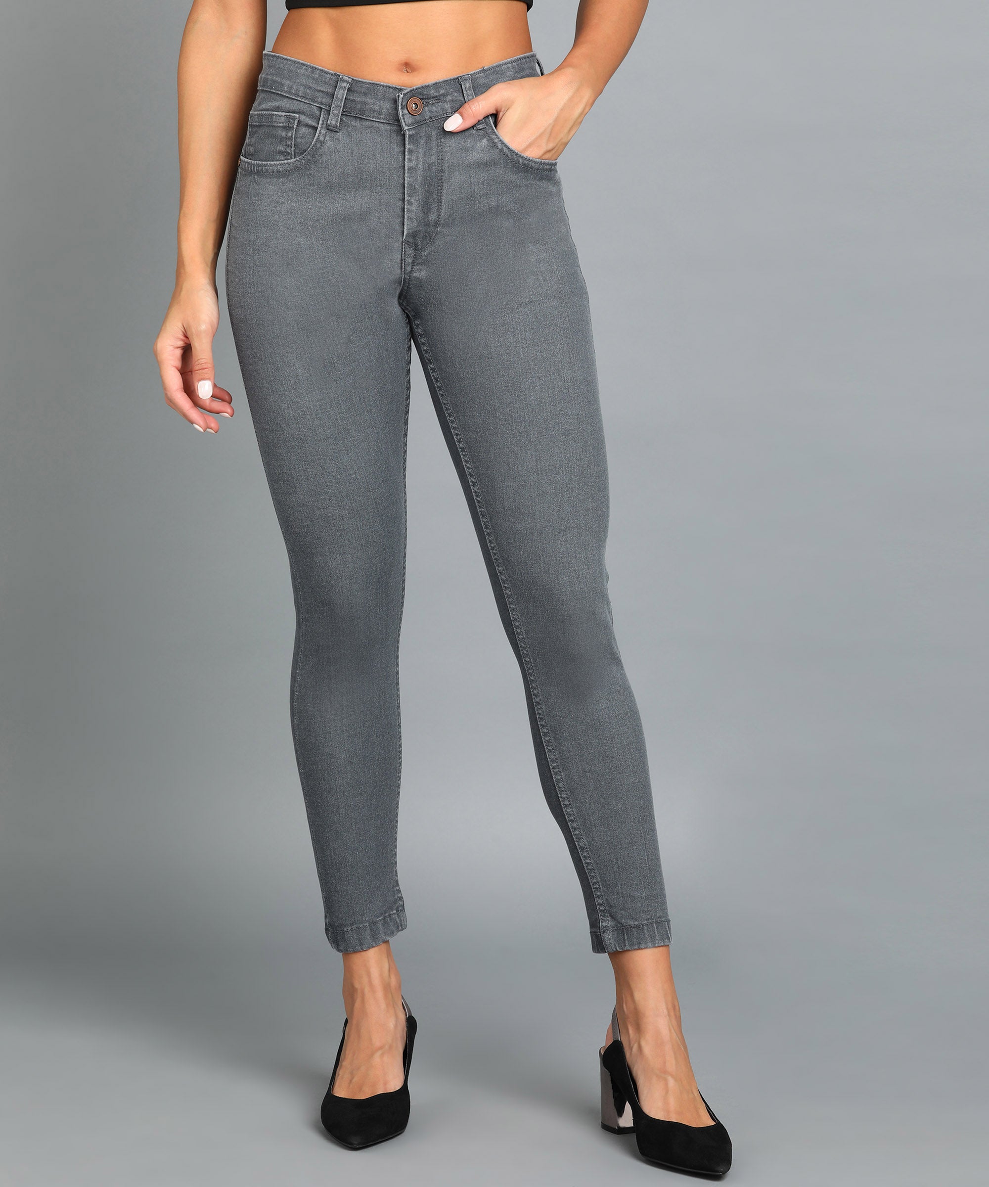 Women's Grey Skinny Fit Washed Jeans