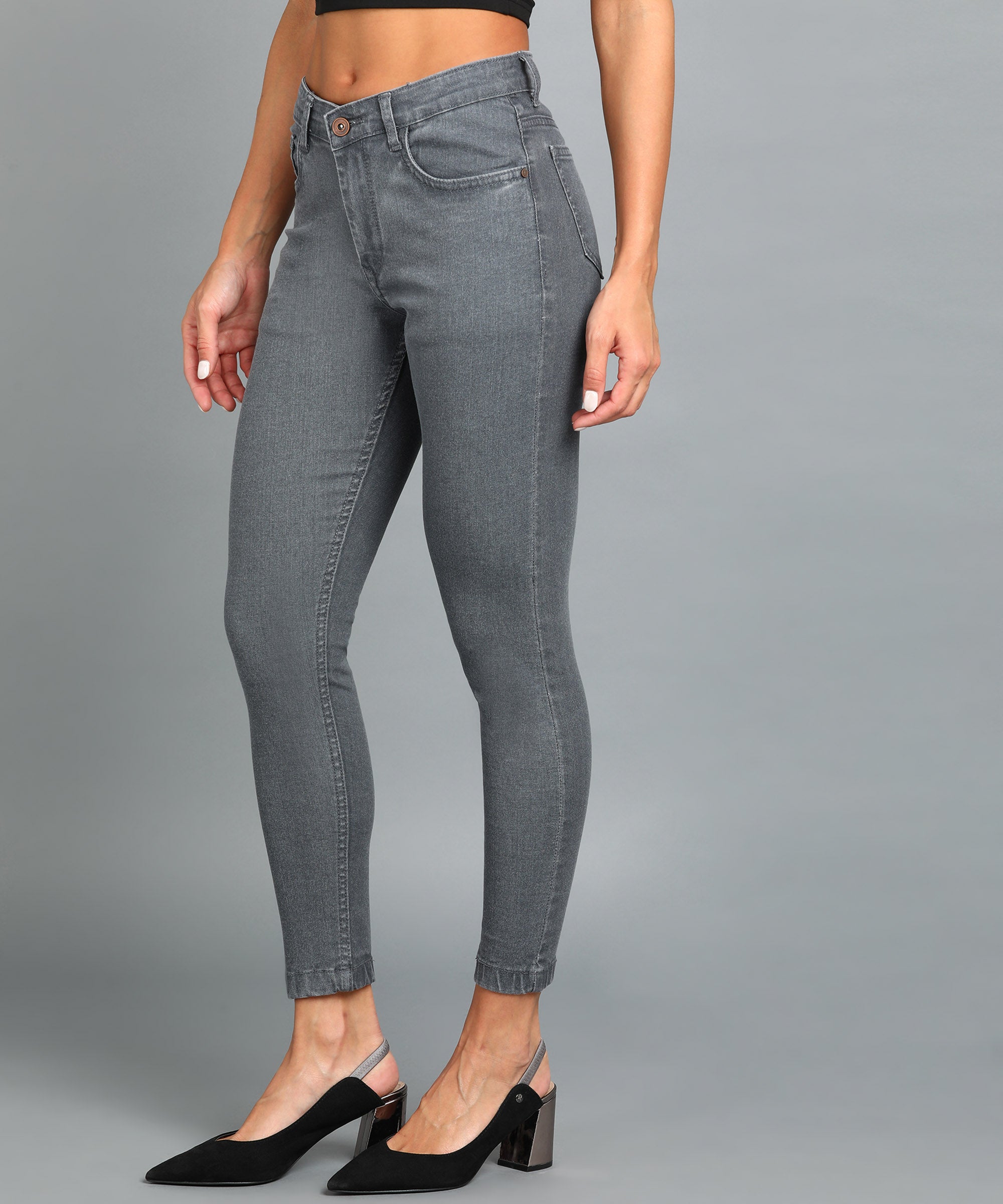 Women's Grey Skinny Fit Washed Jeans