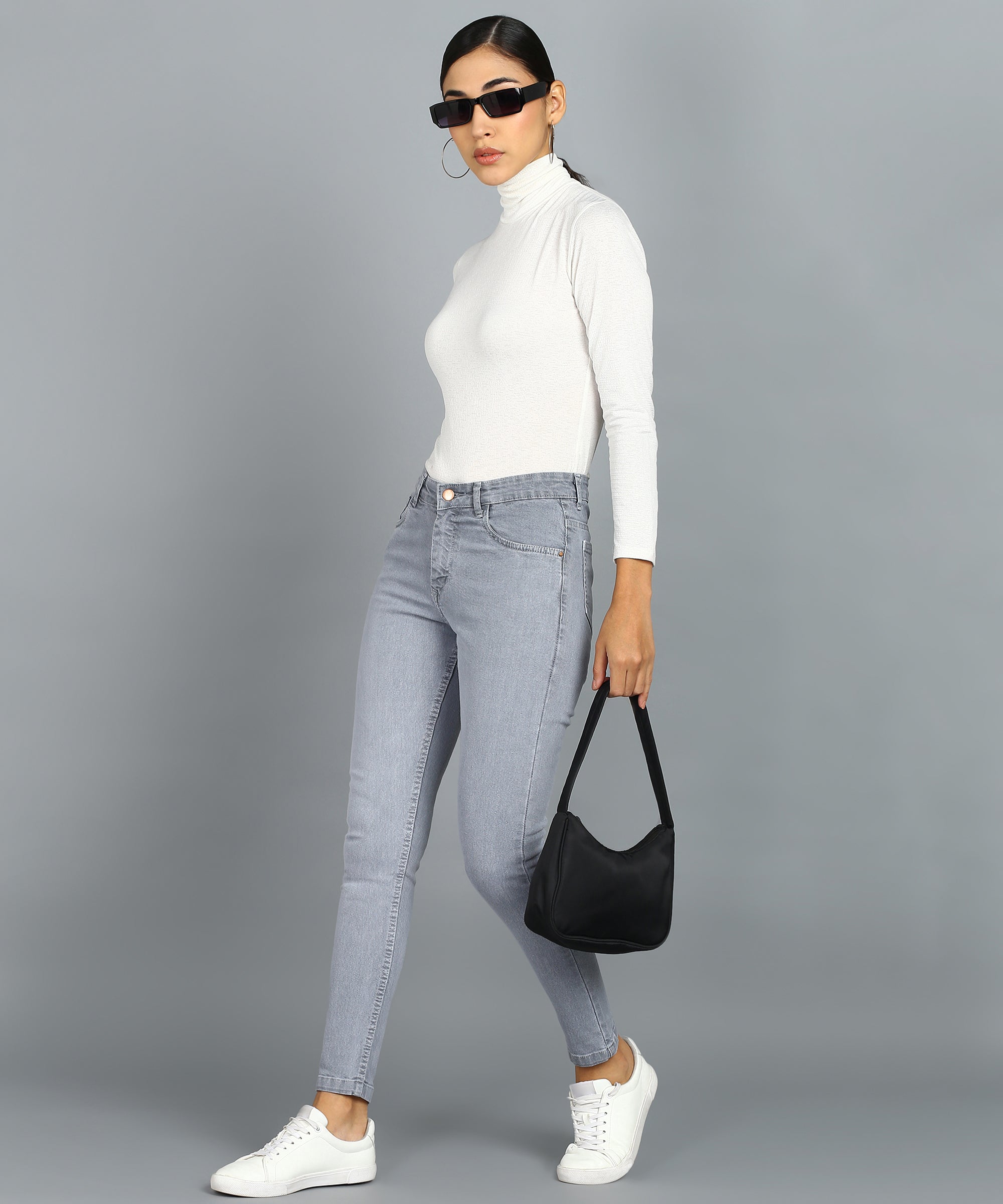 Urbano Fashion Women's Grey Skinny Fit Washed Jeans