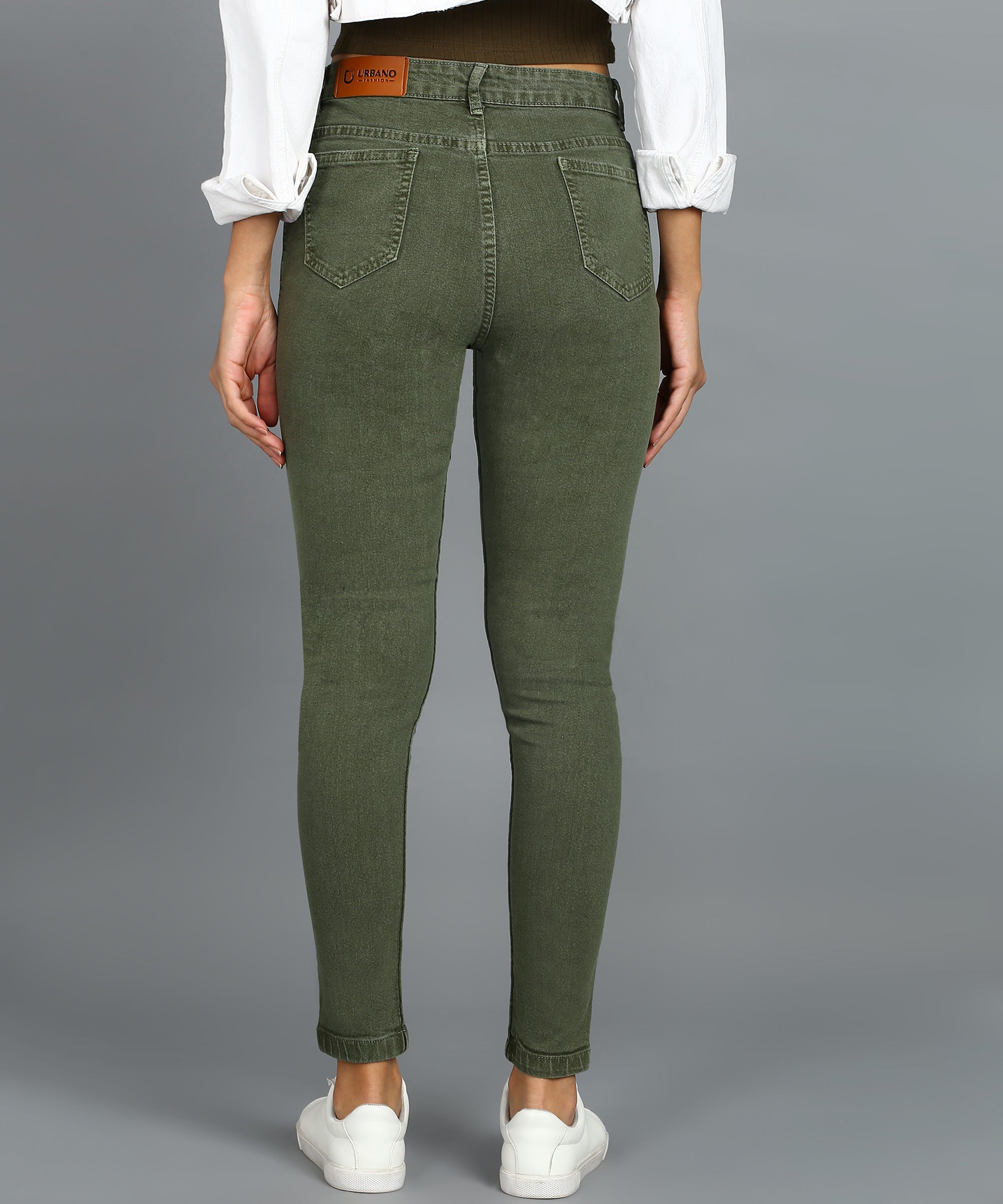 Women's Green Skinny Fit Washed Jeans