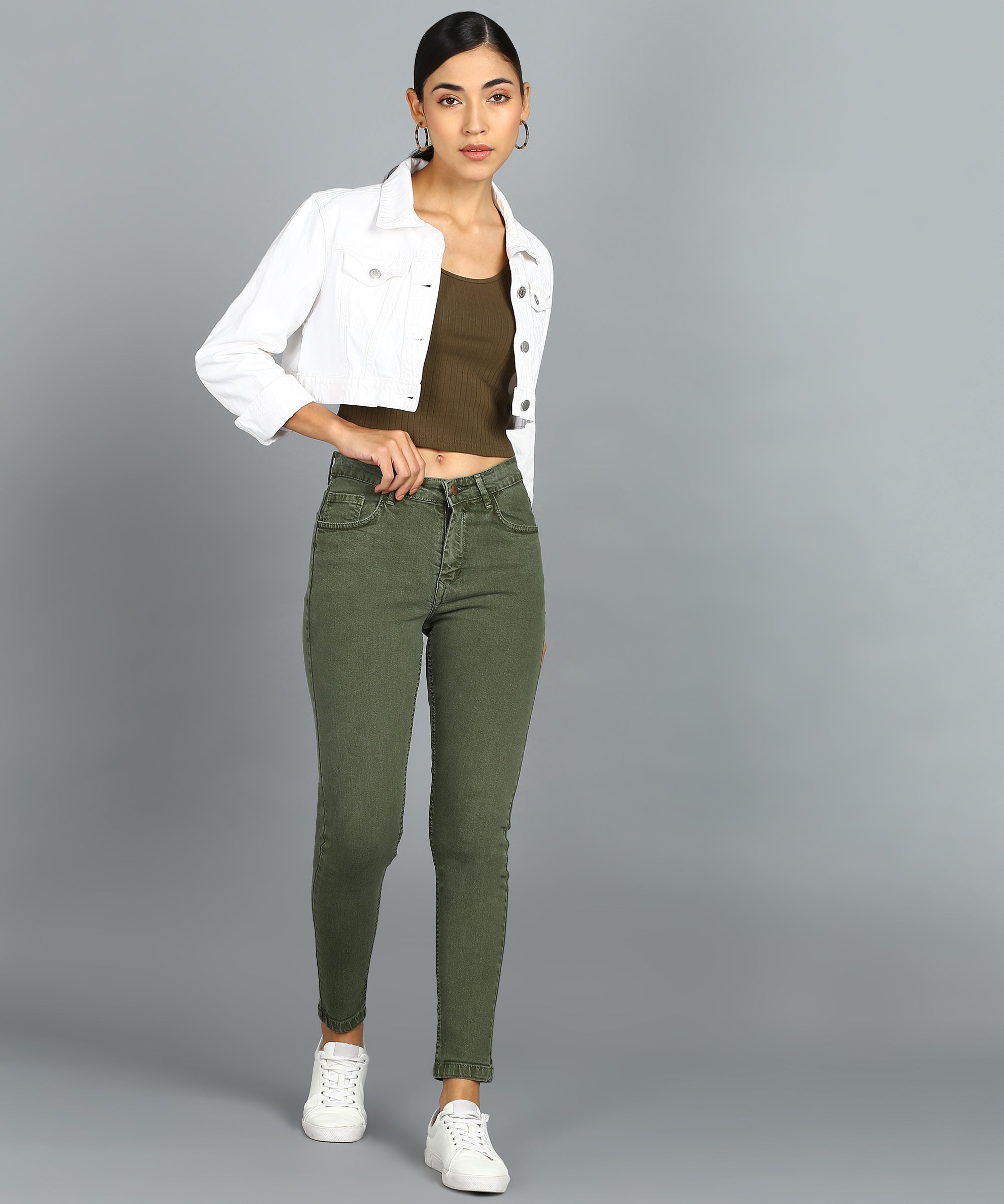 Women's Green Skinny Fit Washed Jeans